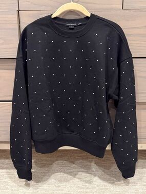 Good American Women's Black Crystal Crewneck Sweatshirt Small